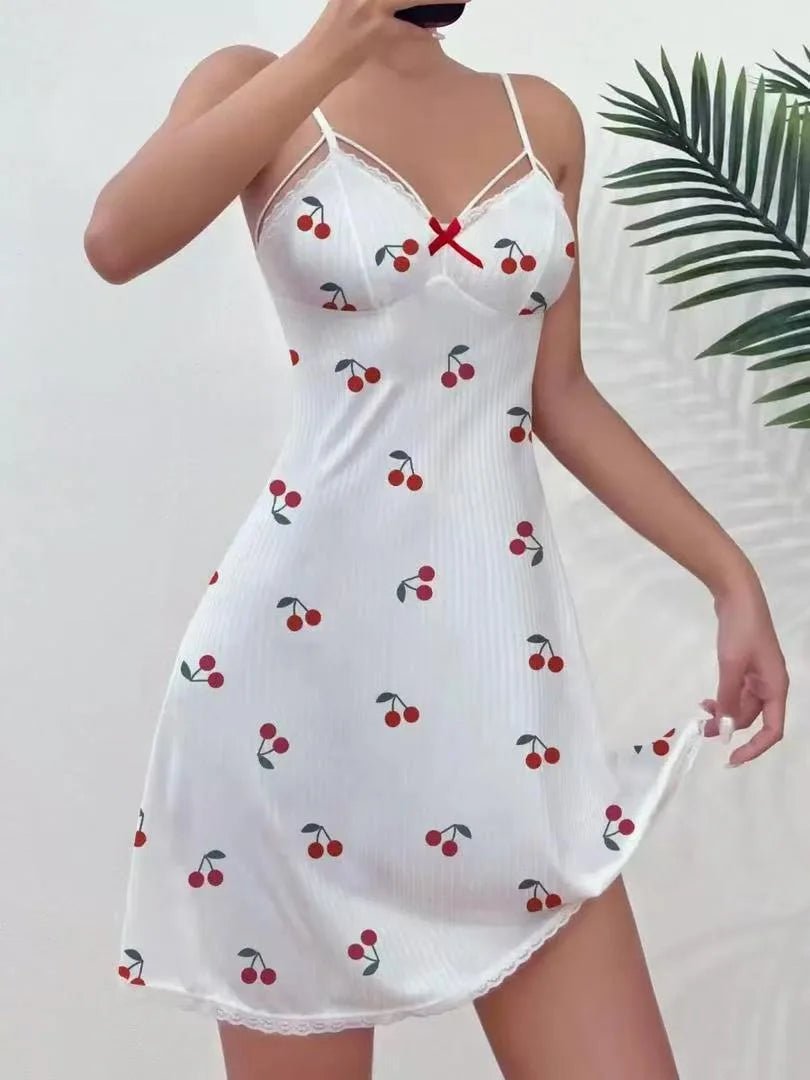 New Chiffon Home Wear Heart Print Suspender Dress Collarless for Summer Outdoor Wear - Zeprah