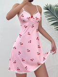 New Chiffon Home Wear Heart Print Suspender Dress Collarless for Summer Outdoor Wear - Zeprah