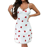 New Chiffon Home Wear Heart Print Suspender Dress Collarless for Summer Outdoor Wear - Zeprah