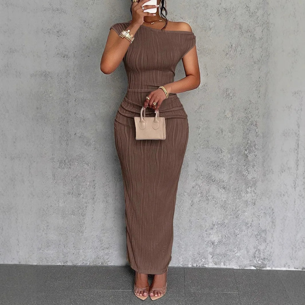 new cute fashion water ripple off - shoulder dress - Zeprah