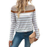 New Cute Retro Simple Style Striped Long - sleeved Polyester T-shirt Women's Inner Wear - Zeprah