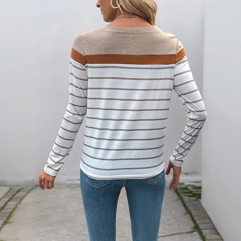 New Cute Retro Simple Style Striped Long - sleeved Polyester T-shirt Women's Inner Wear - Zeprah