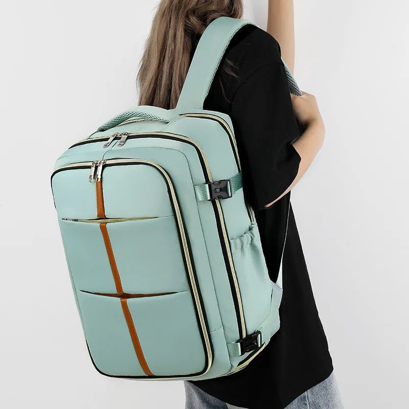 New Denim Super Large Capacity Double Shoulder Luggage Bag MultiFunction Travel USB Interface Simple Solid Color Laptop Backpack - Zeprah