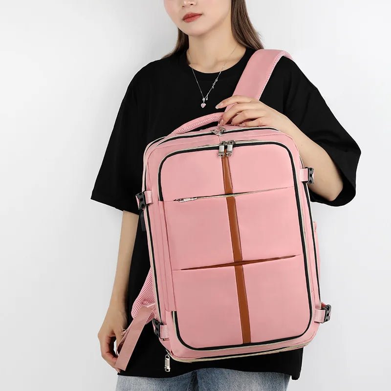 New Denim Super Large Capacity Double Shoulder Luggage Bag MultiFunction Travel USB Interface Simple Solid Color Laptop Backpack - Zeprah