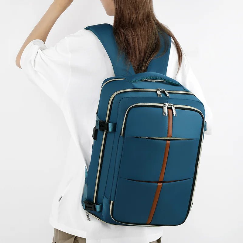 New Denim Super Large Capacity Double Shoulder Luggage Bag MultiFunction Travel USB Interface Simple Solid Color Laptop Backpack - Zeprah
