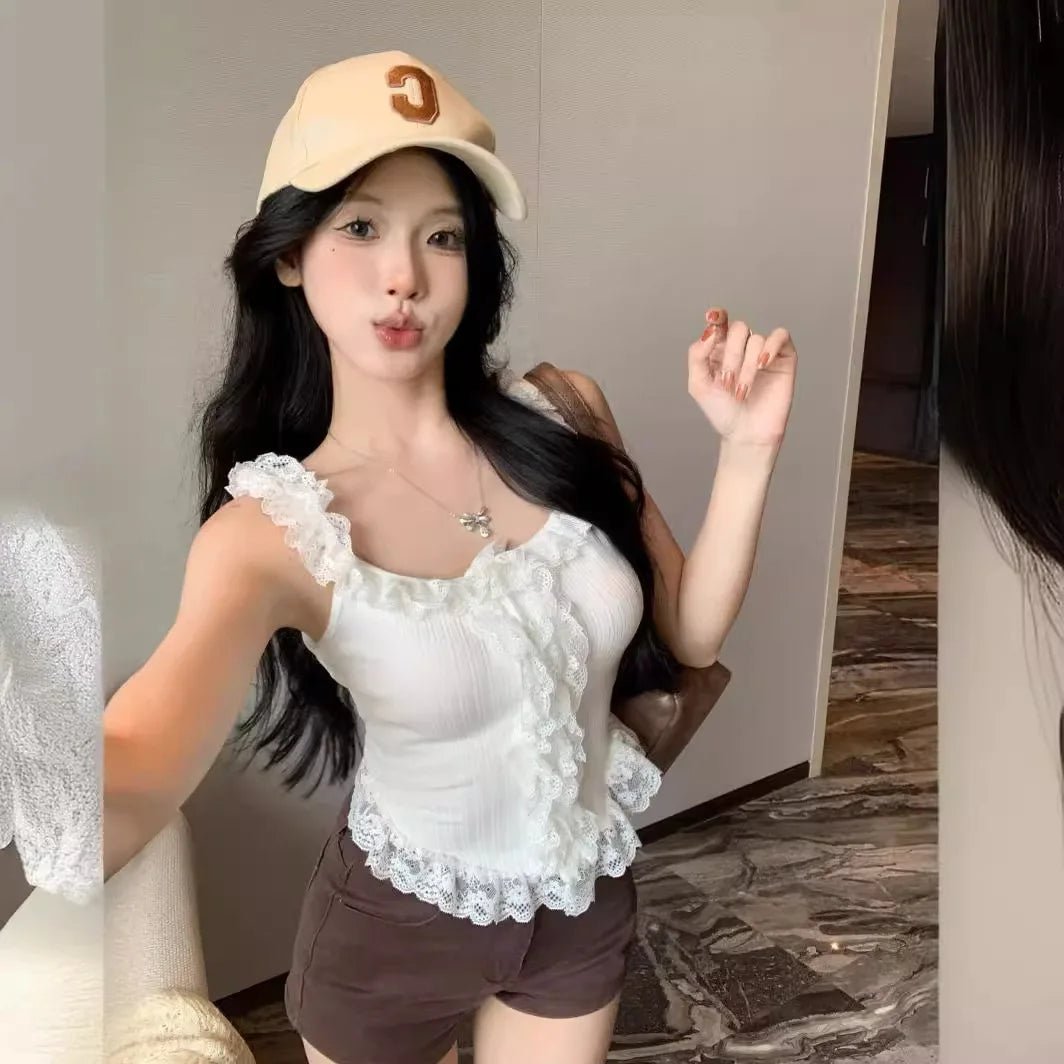 New Design Halter Top Lace Cuff Women's Tanks Camis Hot Girl Style Summer Tank Top - Zeprah