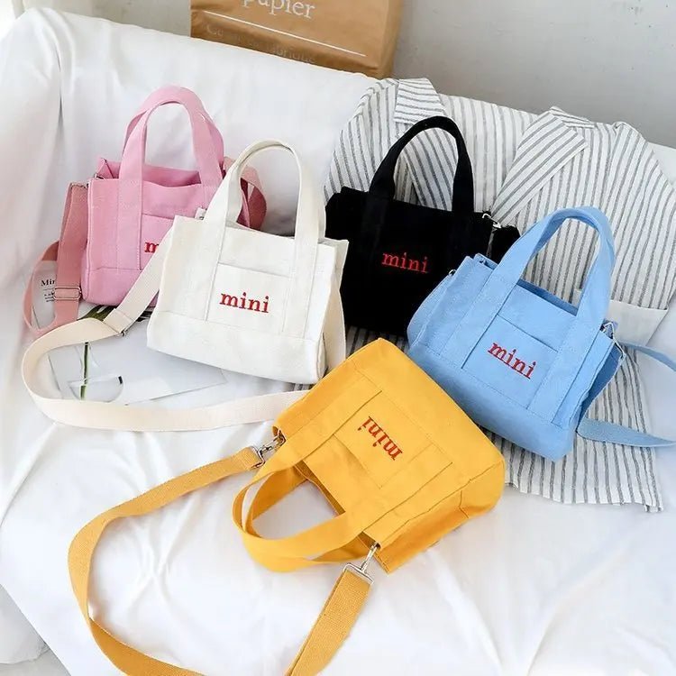 New Design Quality Single Slung over Shoulder Canvas Cotton Fashion Tote Bag Small Square with Long Handle - Zeprah