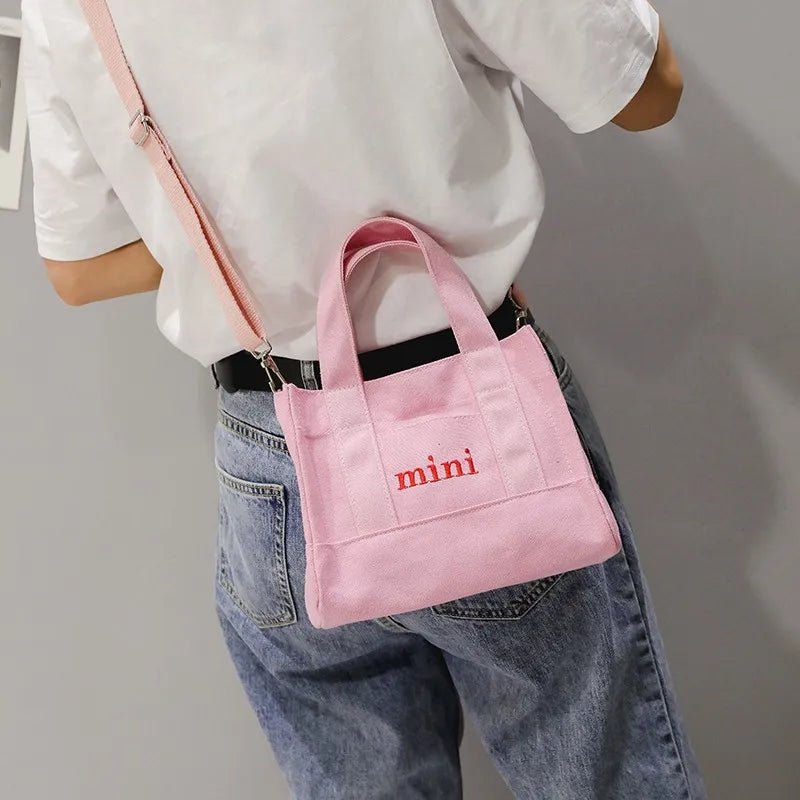New Design Quality Single Slung over Shoulder Canvas Cotton Fashion Tote Bag Small Square with Long Handle - Zeprah