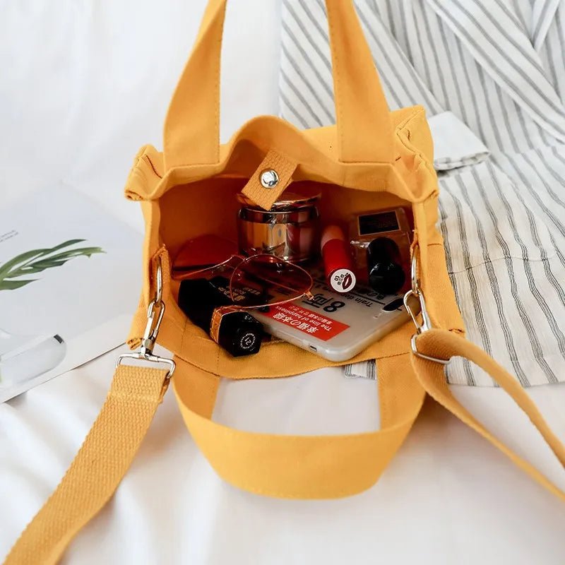 New Design Quality Single Slung over Shoulder Canvas Cotton Fashion Tote Bag Small Square with Long Handle - Zeprah