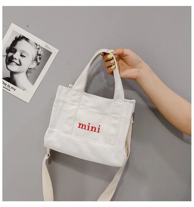 New Design Quality Single Slung over Shoulder Canvas Cotton Fashion Tote Bag Small Square with Long Handle - Zeprah