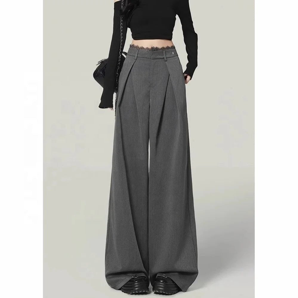 New Design Sense Lace Stitching Wide Leg Pants Women's Spring and Summer Loose Casual Fashion Pants - Zeprah