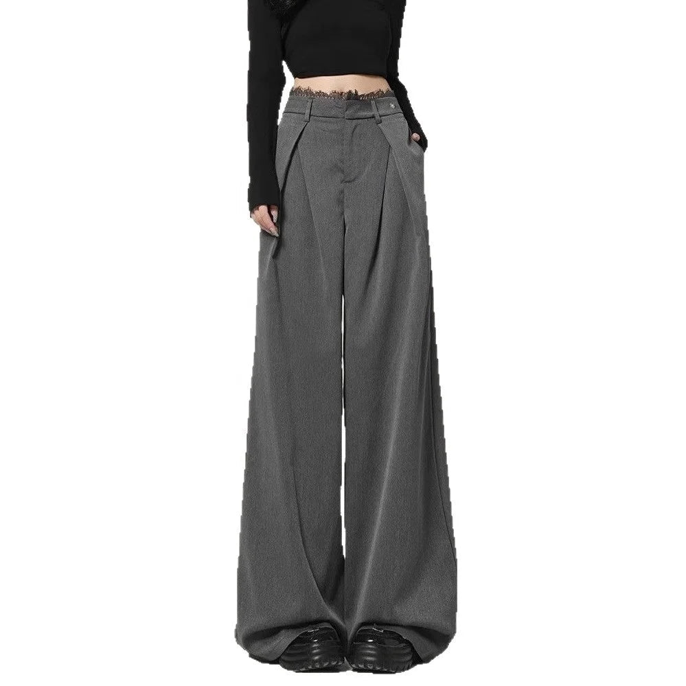 New Design Sense Lace Stitching Wide Leg Pants Women's Spring and Summer Loose Casual Fashion Pants - Zeprah