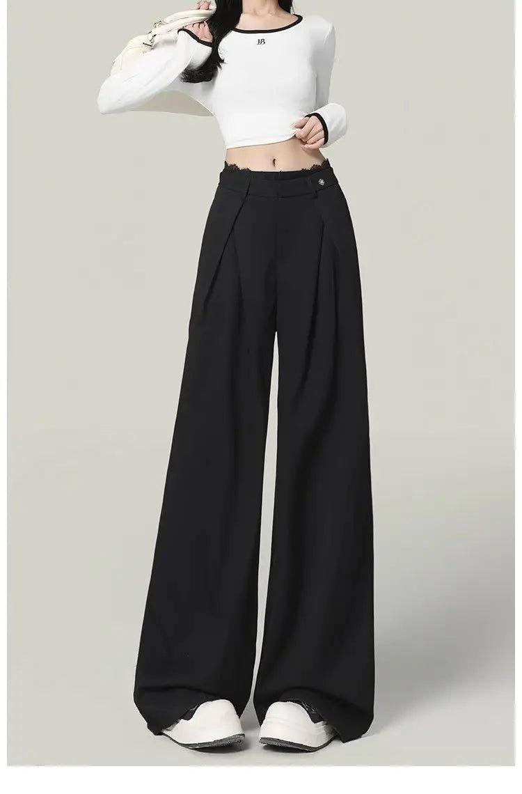 New Design Sense Lace Stitching Wide Leg Pants Women's Spring and Summer Loose Casual Fashion Pants - Zeprah