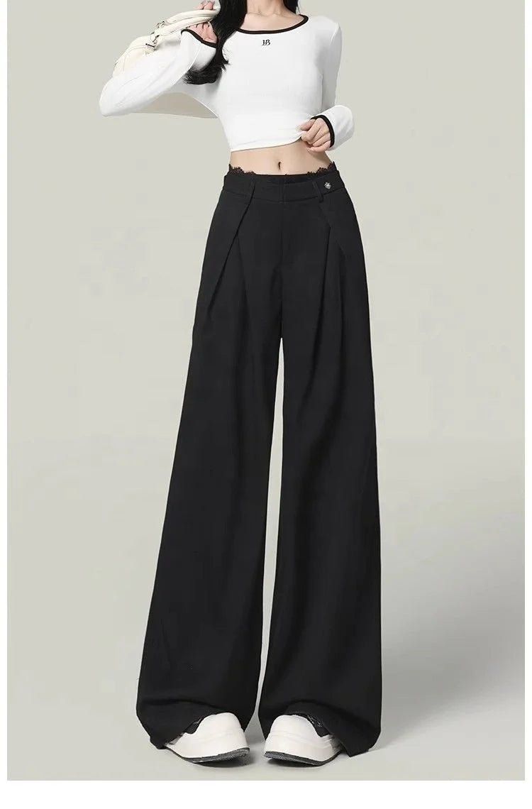 New Design Sense Lace Stitching Wide Leg Pants Women's Spring and Summer Loose Casual Fashion Pants - Zeprah