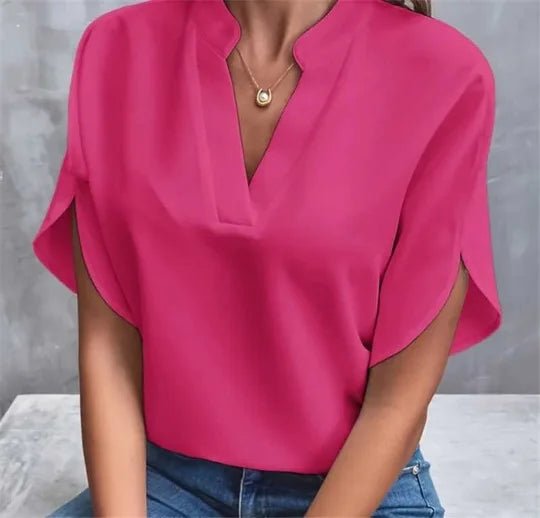 New Design Women's T-shirts V - neck Solid Casual Short - sleeved Blouse Versatile Tops for Women - Zeprah