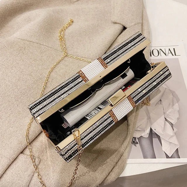 New Dinner Party Fashion Bags Dollar Money Shoulder Bag for Women Luxury Mini Box Purses Handbags Rhinestone Evening Clutches - Zeprah