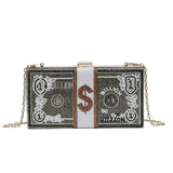 New Dinner Party Fashion Bags Dollar Money Shoulder Bag for Women Luxury Mini Box Purses Handbags Rhinestone Evening Clutches - Zeprah