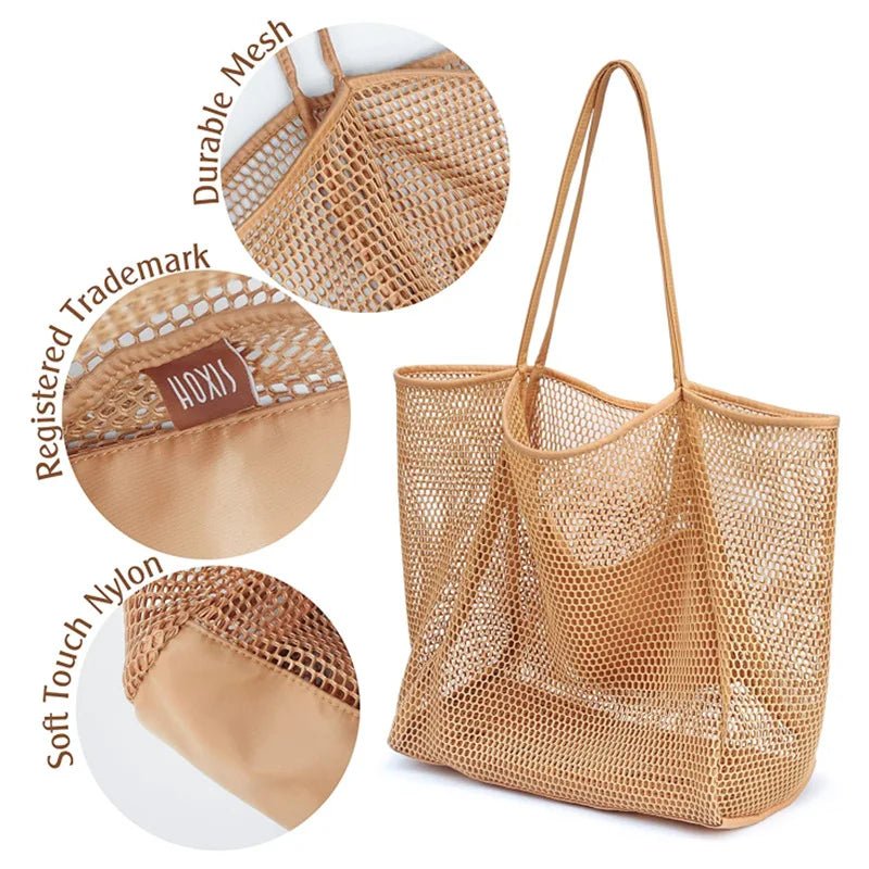 New Eco - Friendly Cotton Mesh Shopping Tote Bags Colorful Net Crochet Reusable Shoulder Unisex with Nylon Lining - Zeprah