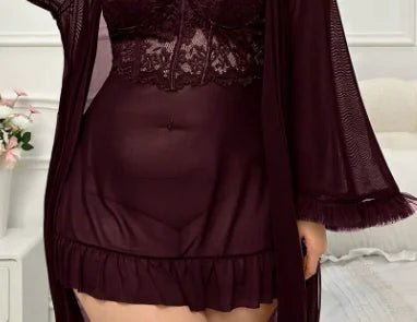 New European and American Sexy Lace Trim Breathable Lingerie Set Camisole Mesh Plus Size Light Control Thin Style - Zeprah