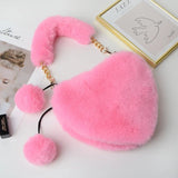 New Fashion Lovely Plush Heart - shaped Bag Female Plush Love Portable Chain Peach Heart Bag Tote Bag for Women - Zeprah