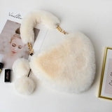 New Fashion Lovely Plush Heart - shaped Bag Female Plush Love Portable Chain Peach Heart Bag Tote Bag for Women - Zeprah