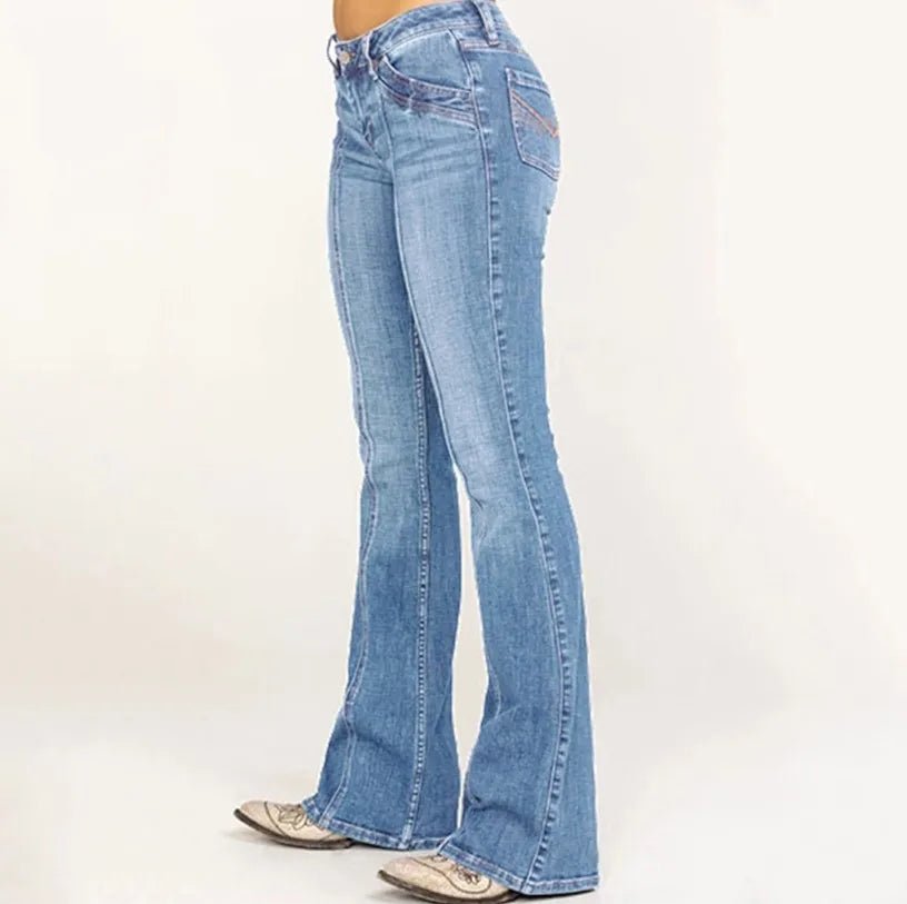 New Fashion Women Casual Stretch Washed Denim Pants Women's Low Waist Flared Jeans Pants - Zeprah