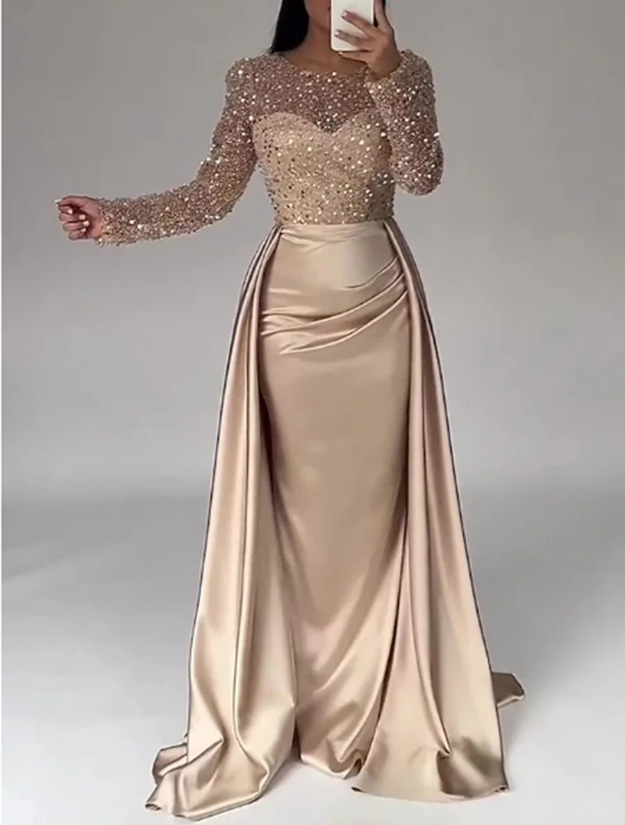 New Fashion Women Long - sleeve Sequined Evening Dress Ladies Elegant Prom Dresses Bride Wedding Casual Dress - Zeprah