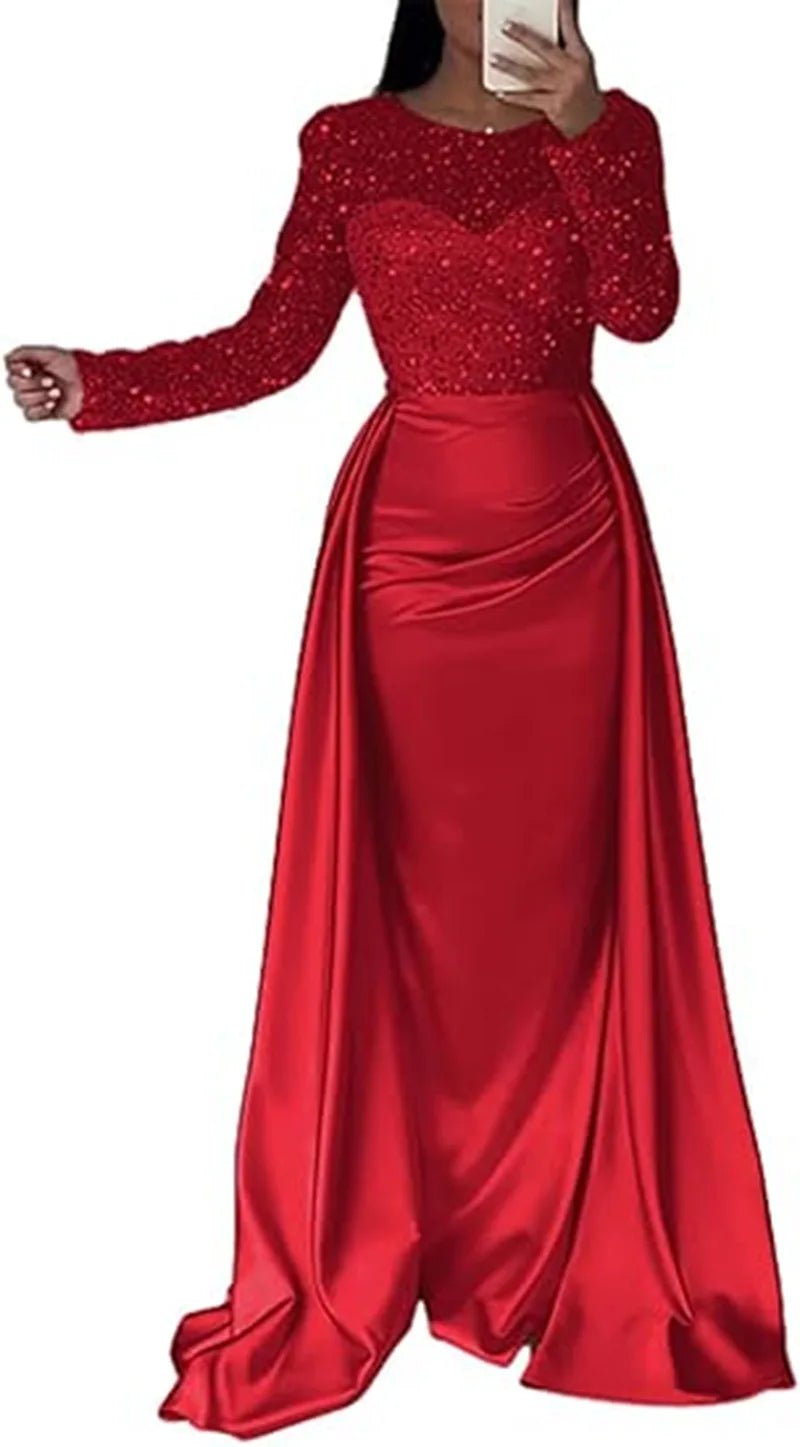 New Fashion Women Long - sleeve Sequined Evening Dress Ladies Elegant Prom Dresses Bride Wedding Casual Dress - Zeprah