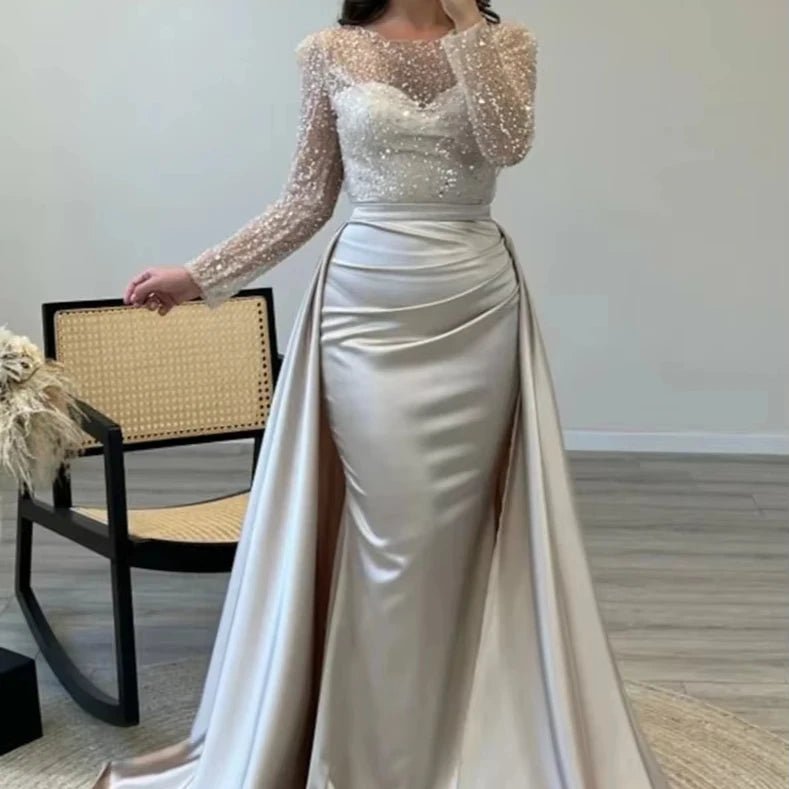 New Fashion Women Long - sleeve Sequined Evening Dress Ladies Elegant Prom Dresses Bride Wedding Casual Dress - Zeprah