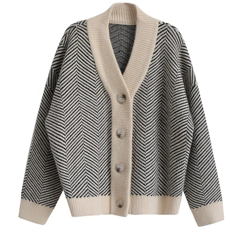 New Fashion Women's V - Neck Casual Autumn Loose Sweater 2025 Women's Spring - Autumn Retro Lazy Vibe Knitwear Cardigan - Zeprah