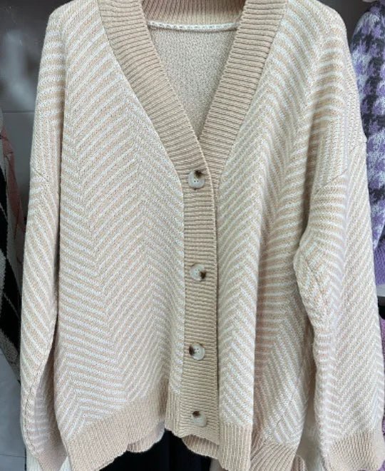 New Fashion Women's V - Neck Casual Autumn Loose Sweater 2025 Women's Spring - Autumn Retro Lazy Vibe Knitwear Cardigan - Zeprah
