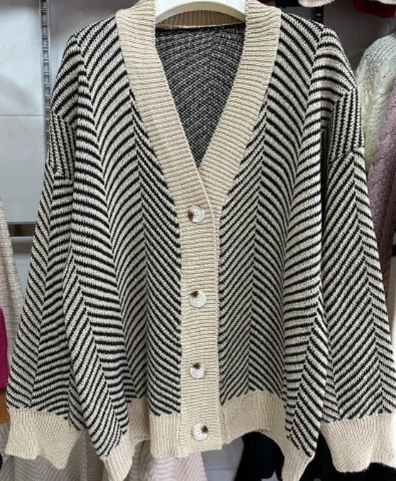 New Fashion Women's V - Neck Casual Autumn Loose Sweater 2025 Women's Spring - Autumn Retro Lazy Vibe Knitwear Cardigan - Zeprah