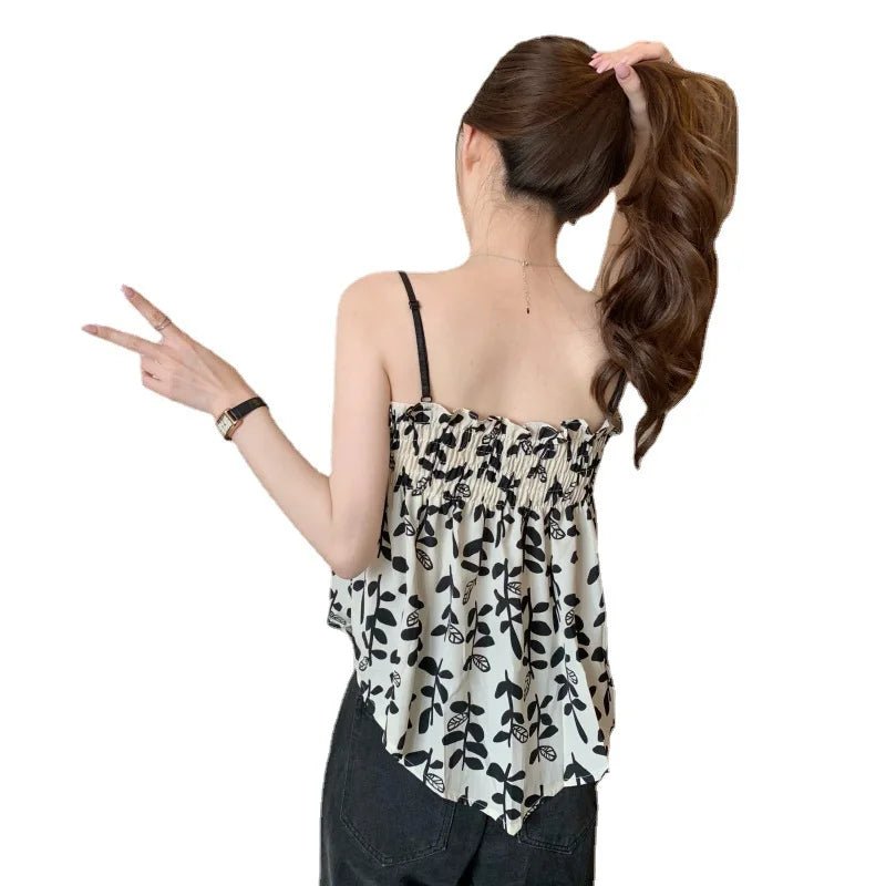 New French Chic Vintage Strap Tank Top Summer Elegant Spice Girls Wear Flower Floral Sleeveless Short Camisoles - Zeprah