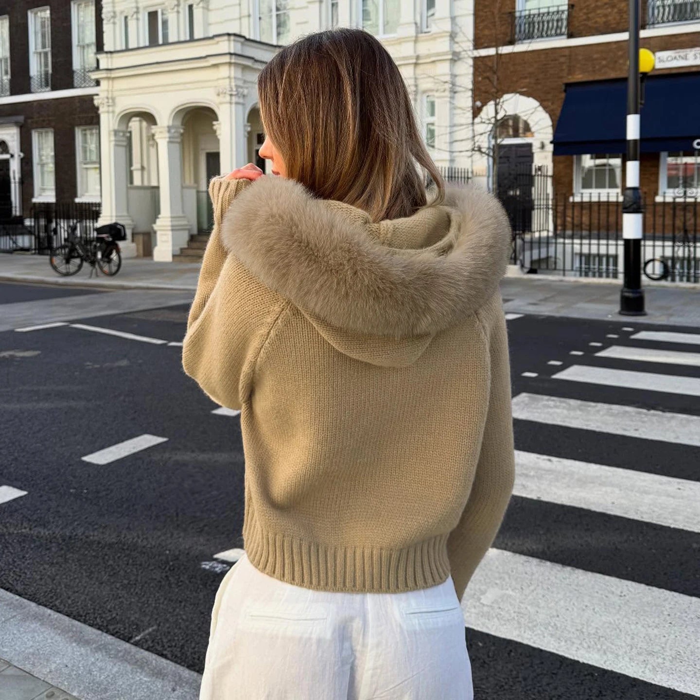 New Furry Breathable 100% Polyester Crocheted Winter Hooded Cardigan Women Simple Style Solid Knit Zip up Casual Sweater - Zeprah