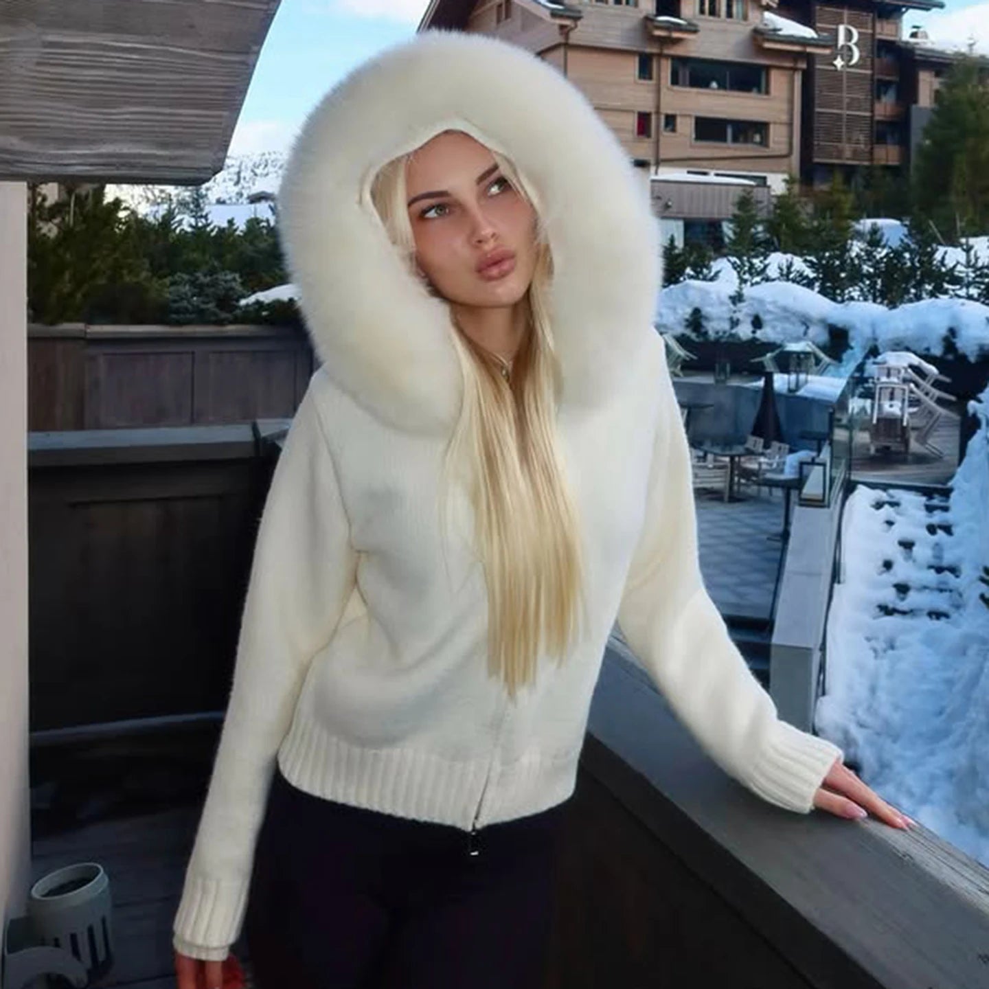 New Furry Breathable 100% Polyester Crocheted Winter Hooded Cardigan Women Simple Style Solid Knit Zip up Casual Sweater - Zeprah