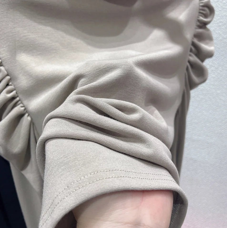 New Half Turtleneck Bottom Top Solid Color Bubble Sleeve Long Sleeve T-shirt Woman - Zeprah