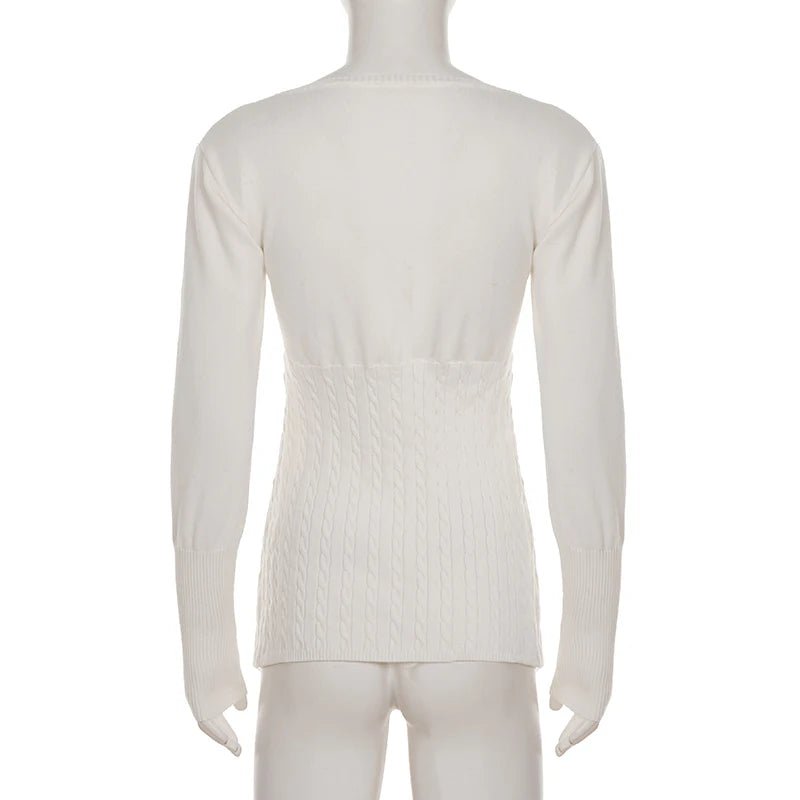 New High Waist Crocheted Sweater Women Solid Color Slim Fit Casual Button Long Sleeve Winter - Zeprah