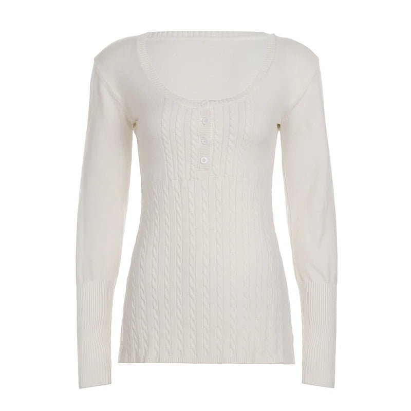 New High Waist Crocheted Sweater Women Solid Color Slim Fit Casual Button Long Sleeve Winter - Zeprah