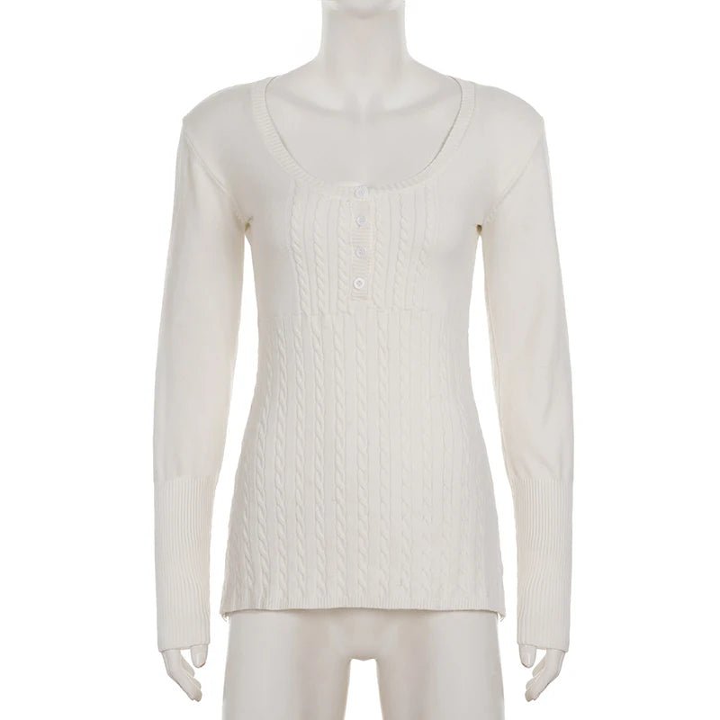 New High Waist Crocheted Sweater Women Solid Color Slim Fit Casual Button Long Sleeve Winter - Zeprah