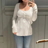 New High Waist Crocheted Sweater Women Solid Color Slim Fit Casual Button Long Sleeve Winter - Zeprah
