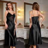 New Ice Silk Sexy Pajamas Women's Spring Lace Long Strappy Nightgown - Zeprah