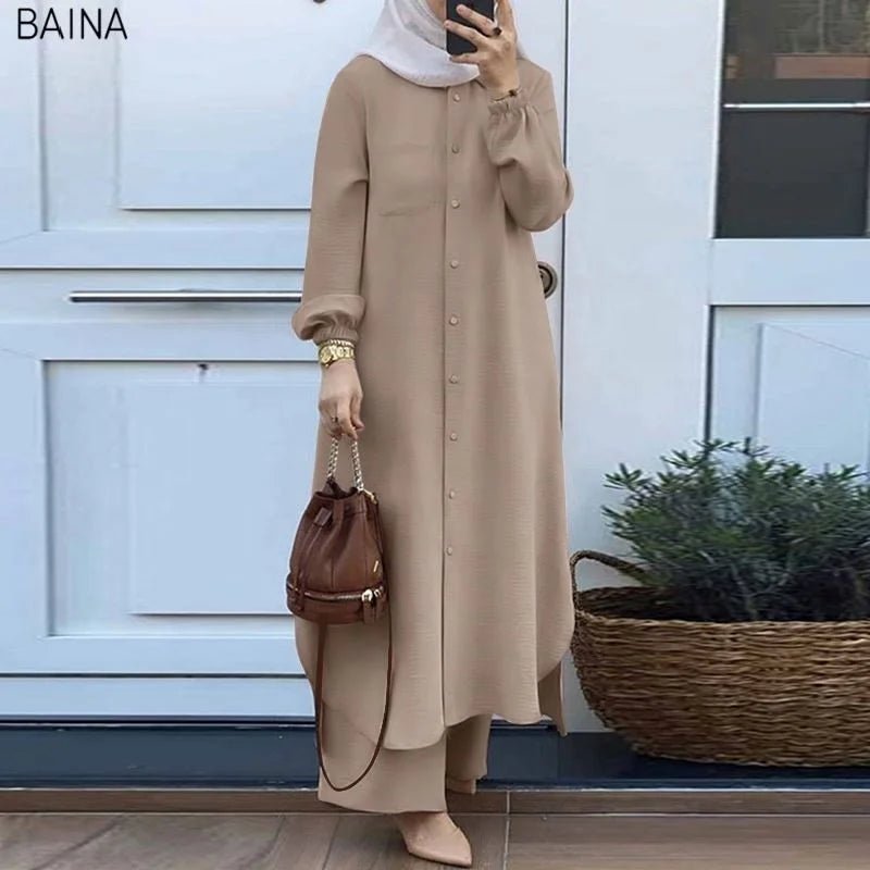 New Islamic Clothing Muslim Casual Women's Long Sleeved Jilbab Khimar 2 Piece Set Abaya Women Dress - Zeprah