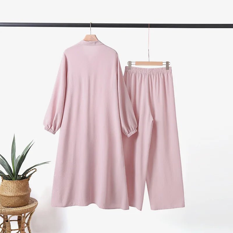 New Islamic Clothing Muslim Casual Women's Long Sleeved Jilbab Khimar 2 Piece Set Abaya Women Dress - Zeprah
