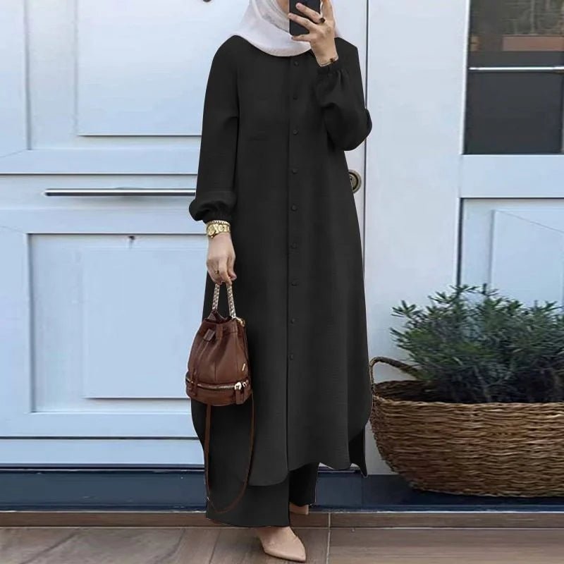 New Islamic Clothing Muslim Casual Women's Long Sleeved Jilbab Khimar 2 Piece Set Abaya Women Dress - Zeprah
