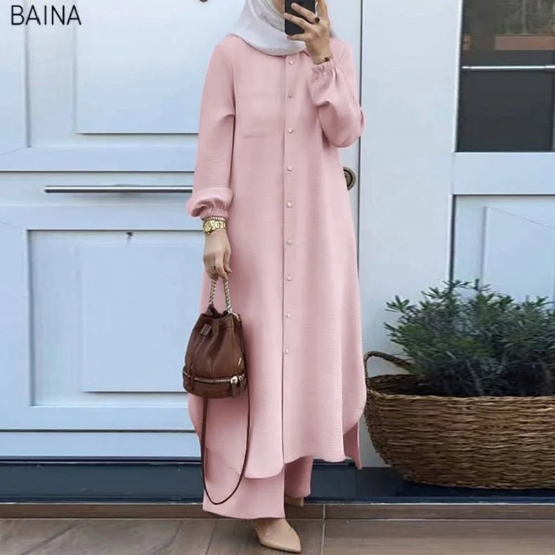 New Islamic Clothing Muslim Casual Women's Long Sleeved Jilbab Khimar 2 Piece Set Abaya Women Dress - Zeprah