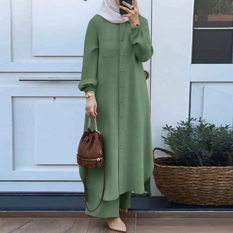 New Islamic Clothing Muslim Casual Women's Long Sleeved Jilbab Khimar 2 Piece Set Abaya Women Dress - Zeprah