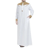 New Muslim Arabic Men Clothing Loose Stand Collar Patchwork Long Sleeves Abaya Robe Middle East Islamic Dubai Thobe - Zeprah