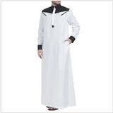 New Muslim Arabic Men Clothing Loose Stand Collar Patchwork Long Sleeves Abaya Robe Middle East Islamic Dubai Thobe - Zeprah