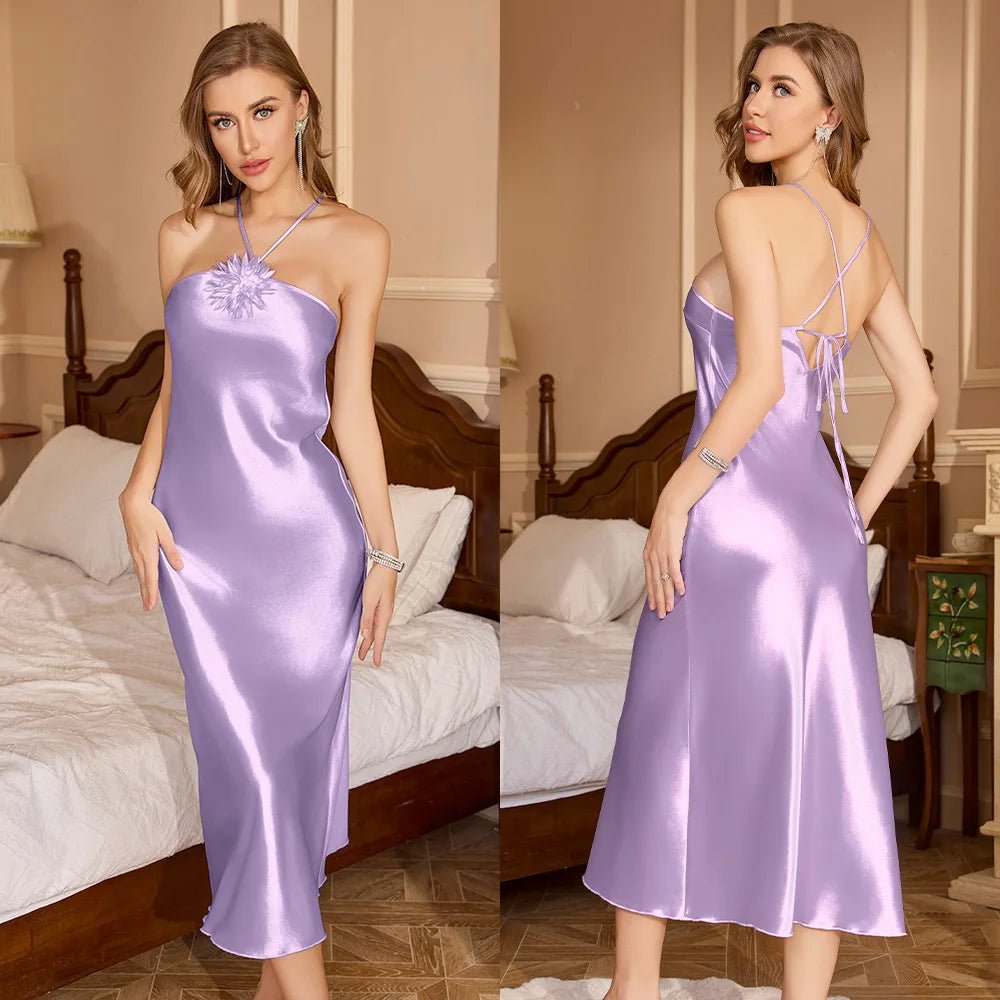 New Pajamas Women's Summer European American Style White Halter Neck Long Straps Backless Sexy Nightgown - Zeprah