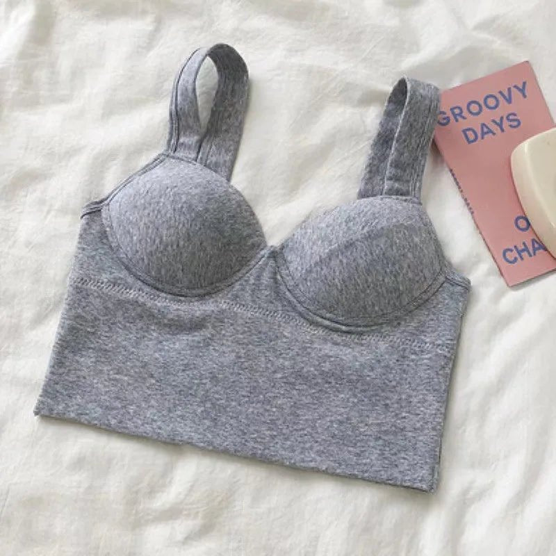 New Product Ideas Padded Spacer Cotton Halters Women's tank Tops Seamless Push up Bra - Zeprah